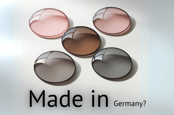 Rohrunde Brillengläser in hellen Farben mit dem Titel "Made in Germany?