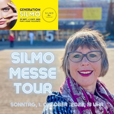 Karin Stehr vor dem Eingang der SILMO in den Messehallen in Paris