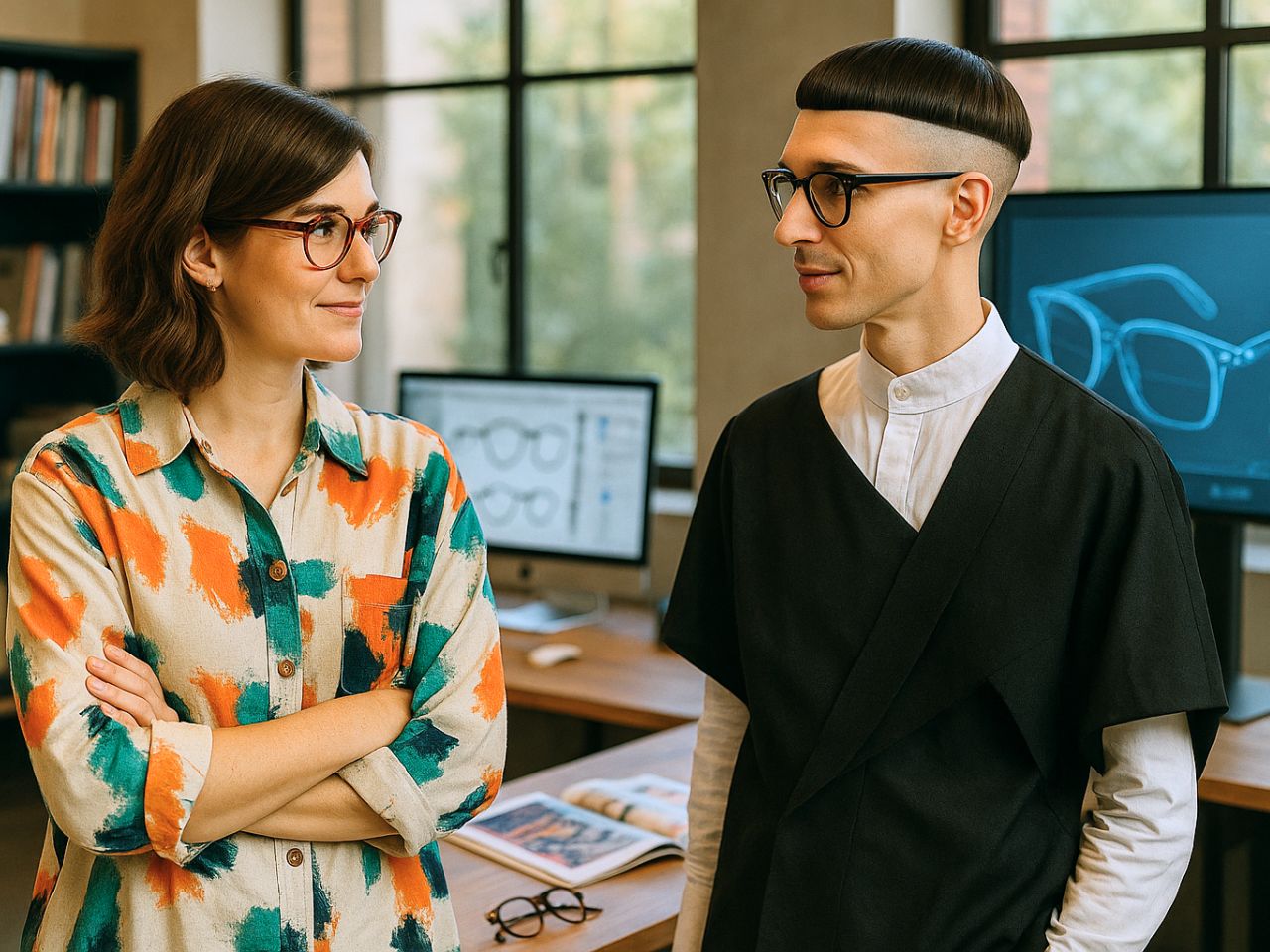 Optikerin und Brillendesigner im Gespräch