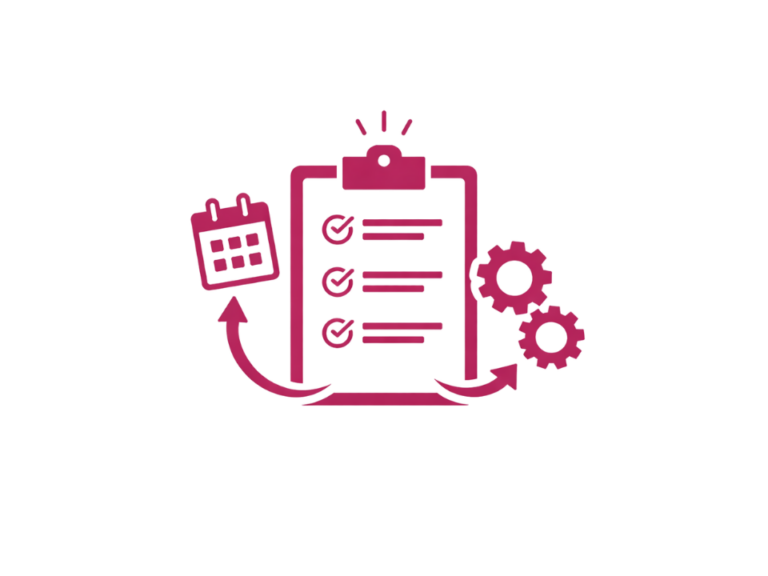 Icon mit Checkliste und Prozessrädern